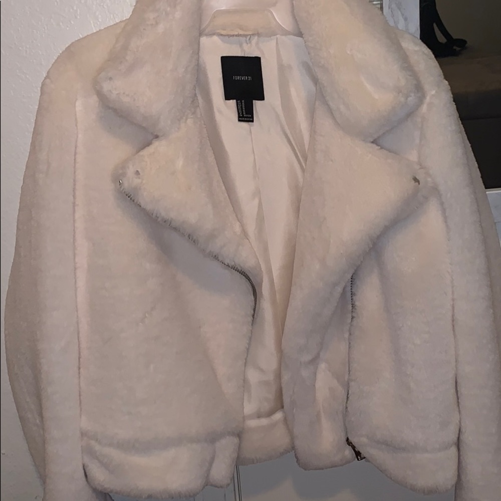 White faux fur jacket